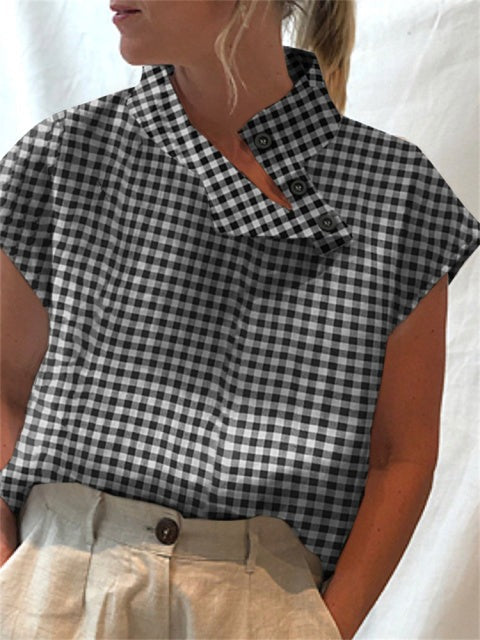 CEMILA LINEN TOP Plaid Black