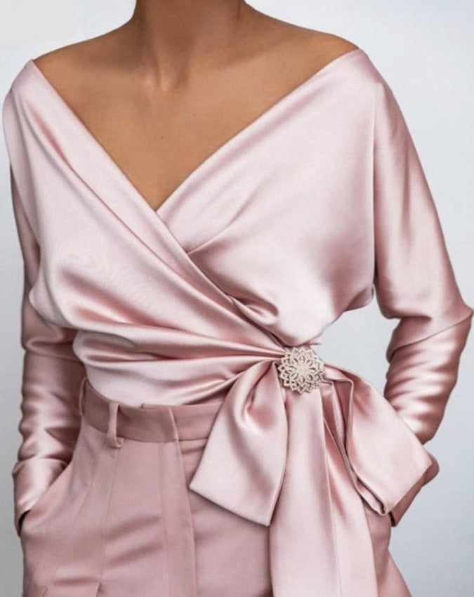 VONDA V-NECK TOP /plus size/ Rose Gold
