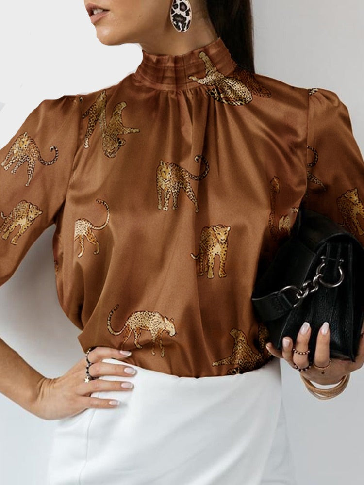 WEINA SATIN TOP Brown Leopard