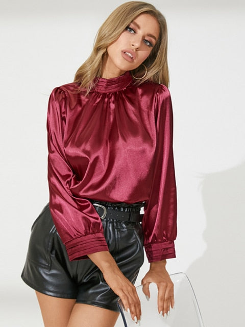 WEINA SATIN TOP Wine Red