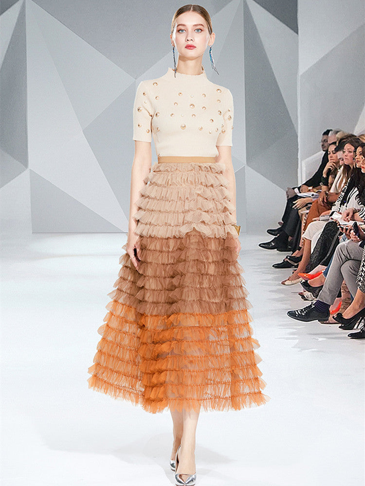 ZARINA TOP & SKIRT SET beige and orange