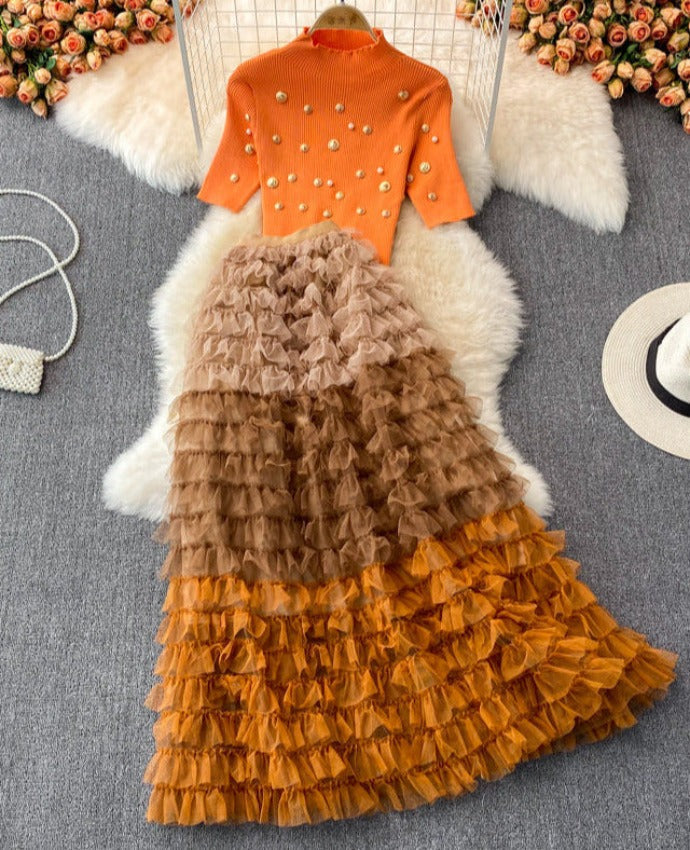 ZARINA TOP & SKIRT SET orange and orange
