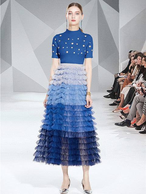 ZARINA TOP & SKIRT SET blue and blue