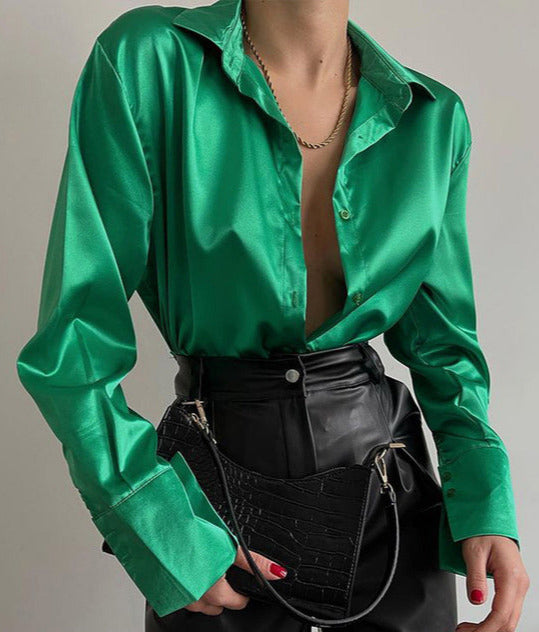 PEIGE SILK BLOUSE Green