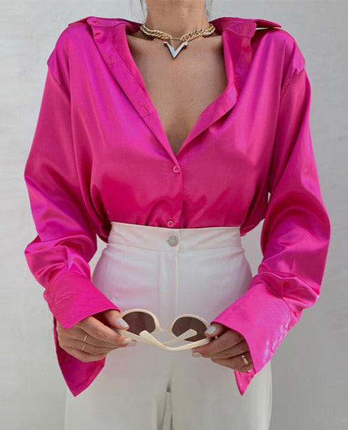 PEIGE SILK BLOUSE Rose red