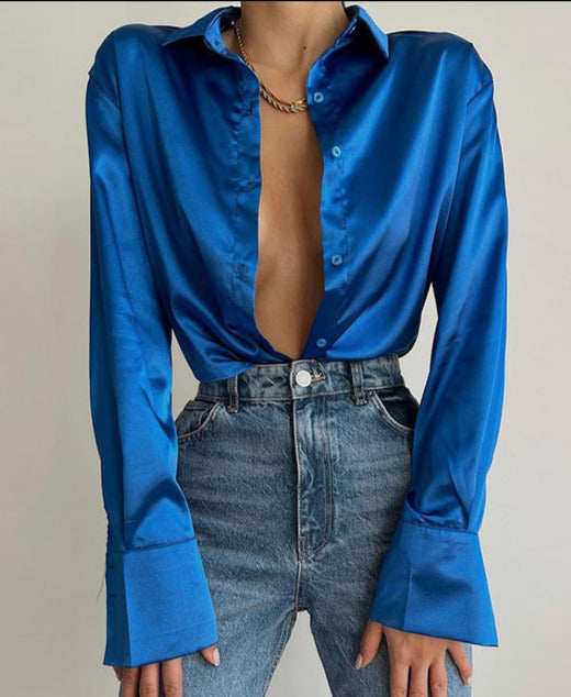 PEIGE SILK BLOUSE Blue