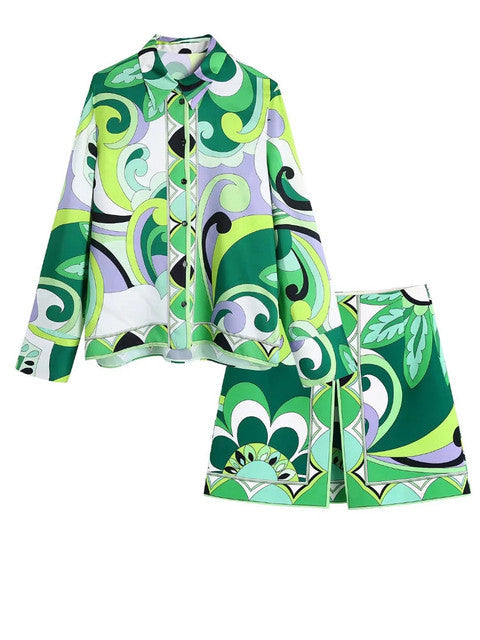 APRIL SET Green shirt and skirt