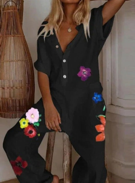 MORIKA JUMPSUIT Floral Print Black