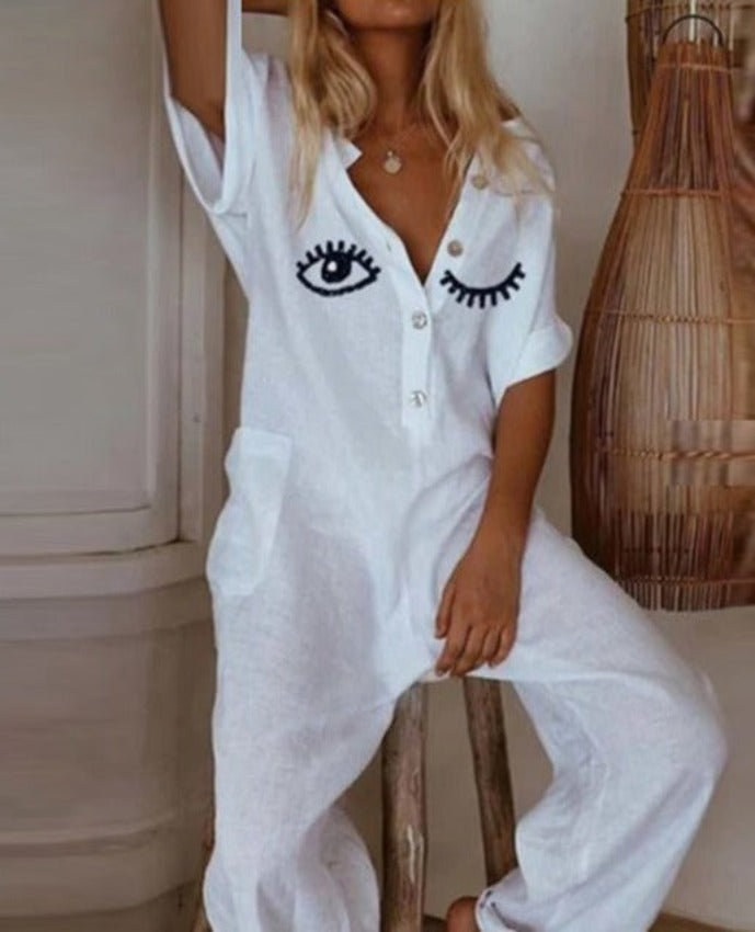MORIKA JUMPSUIT Eyelash Print White