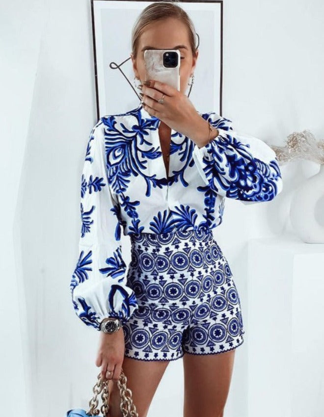 NINA PRINTED BLOUSE Blue