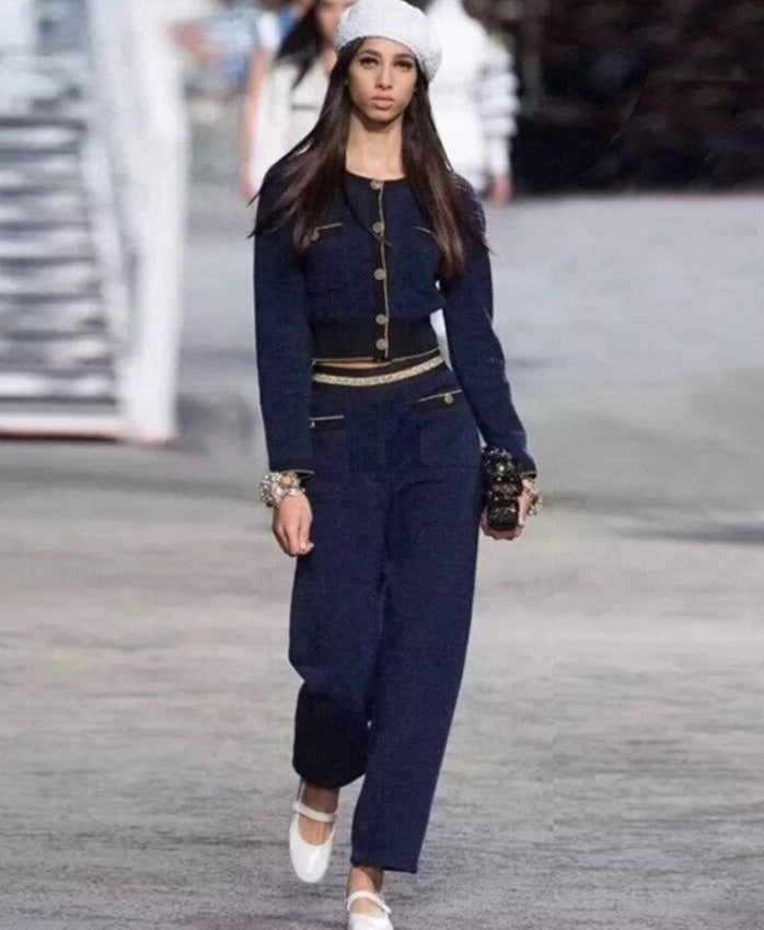 MONNA CASHMERE ELEGANT SUIT Navy Blue