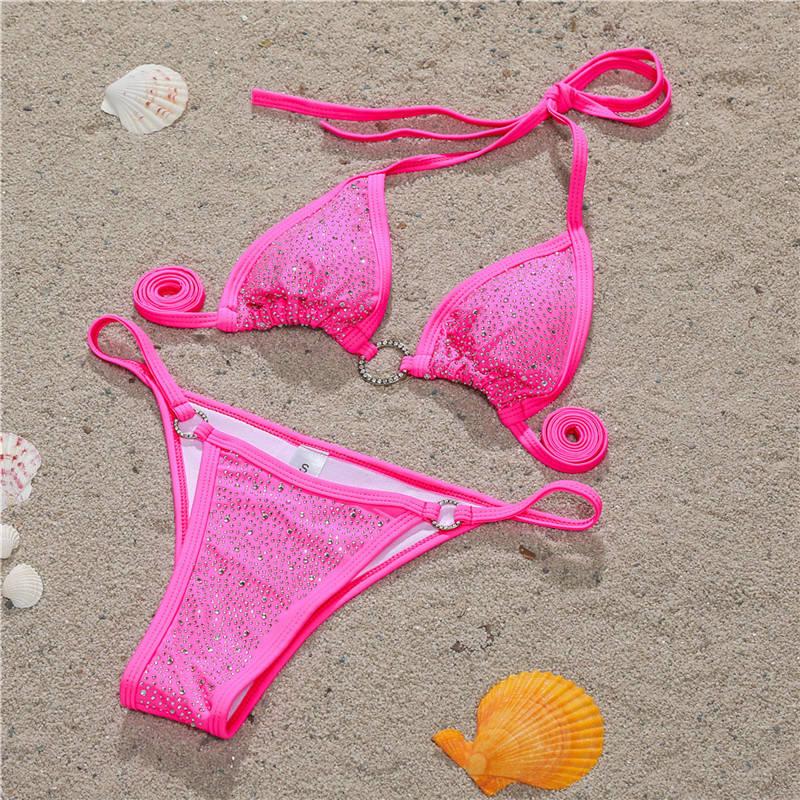 Crystal Bikini With Rhinestone Pink