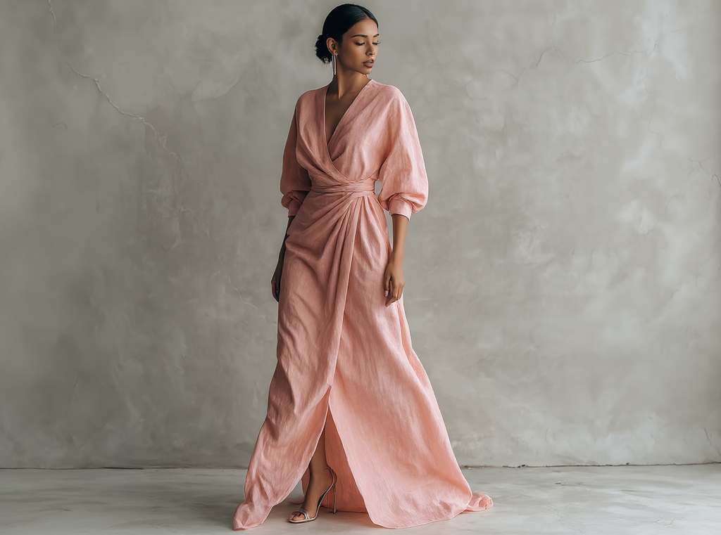 Elegant Linen V-Neck Maxi Dress
