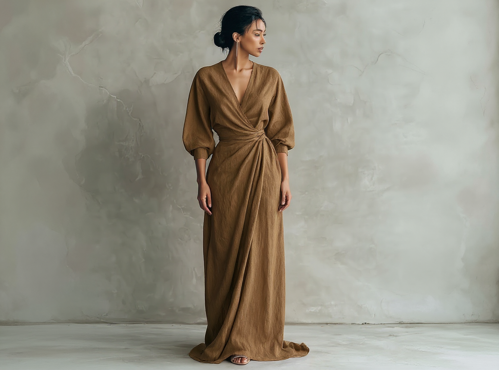 Elegant Linen V-Neck Maxi Dress
