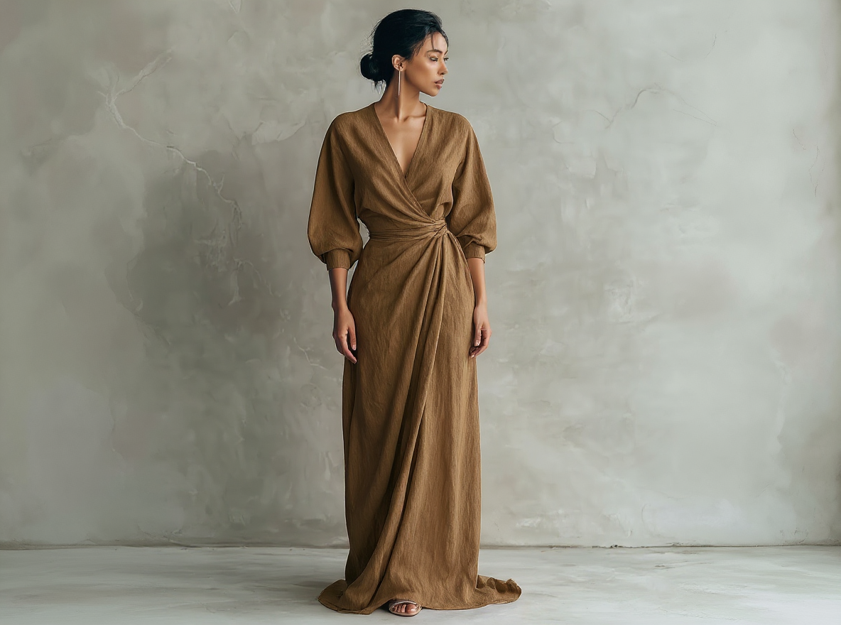 Elegant Linen V-Neck Maxi Dress