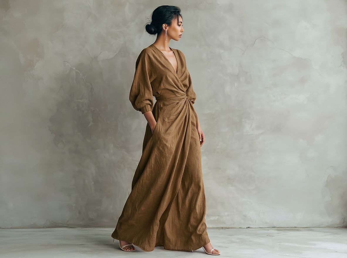 Elegant Linen V-Neck Maxi Dress