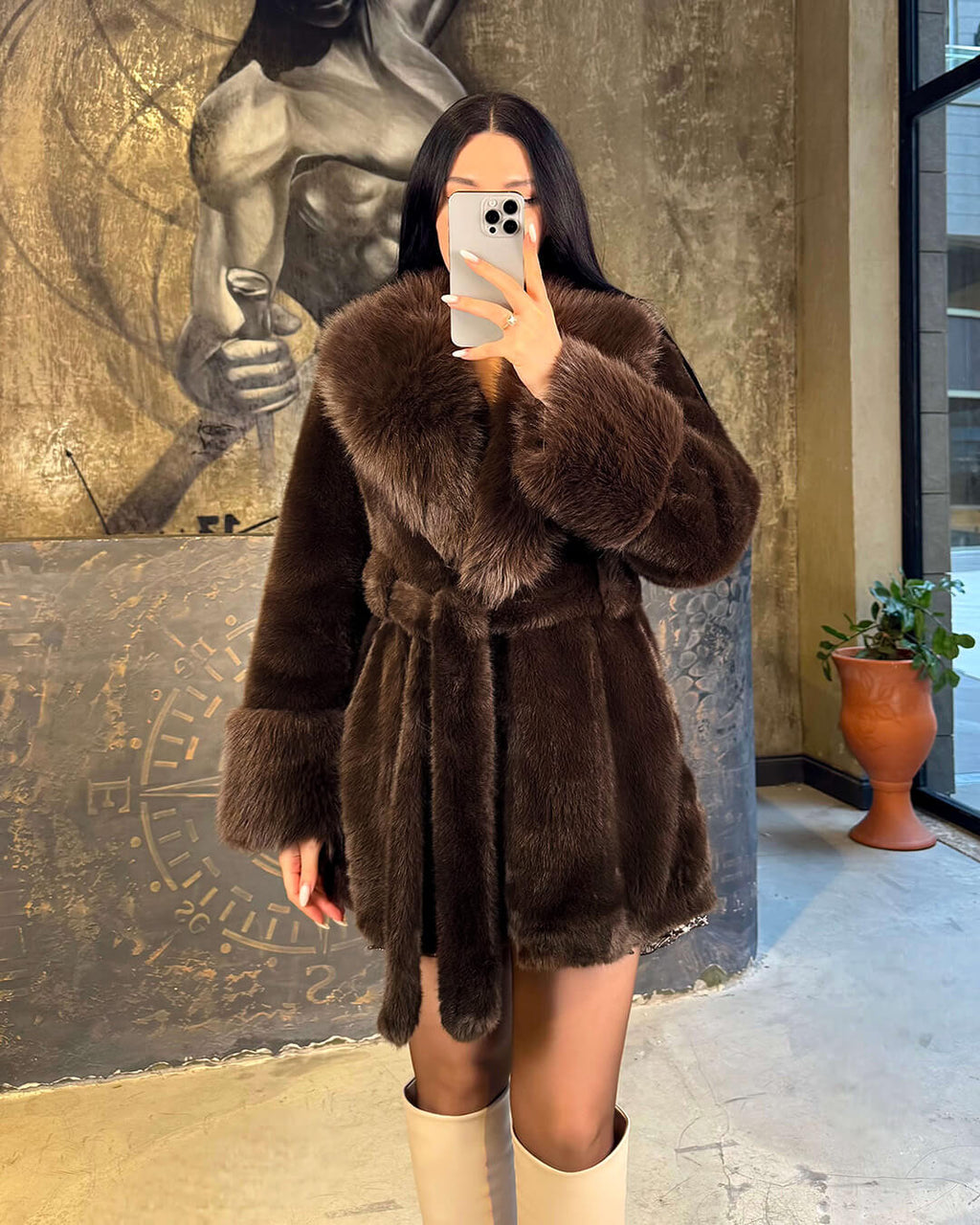 Kylie Belted Faux Fur Coat