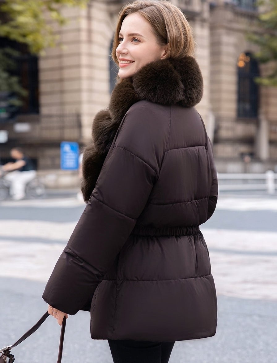 Anna Belted Faux Fur Collar Quilted Parka