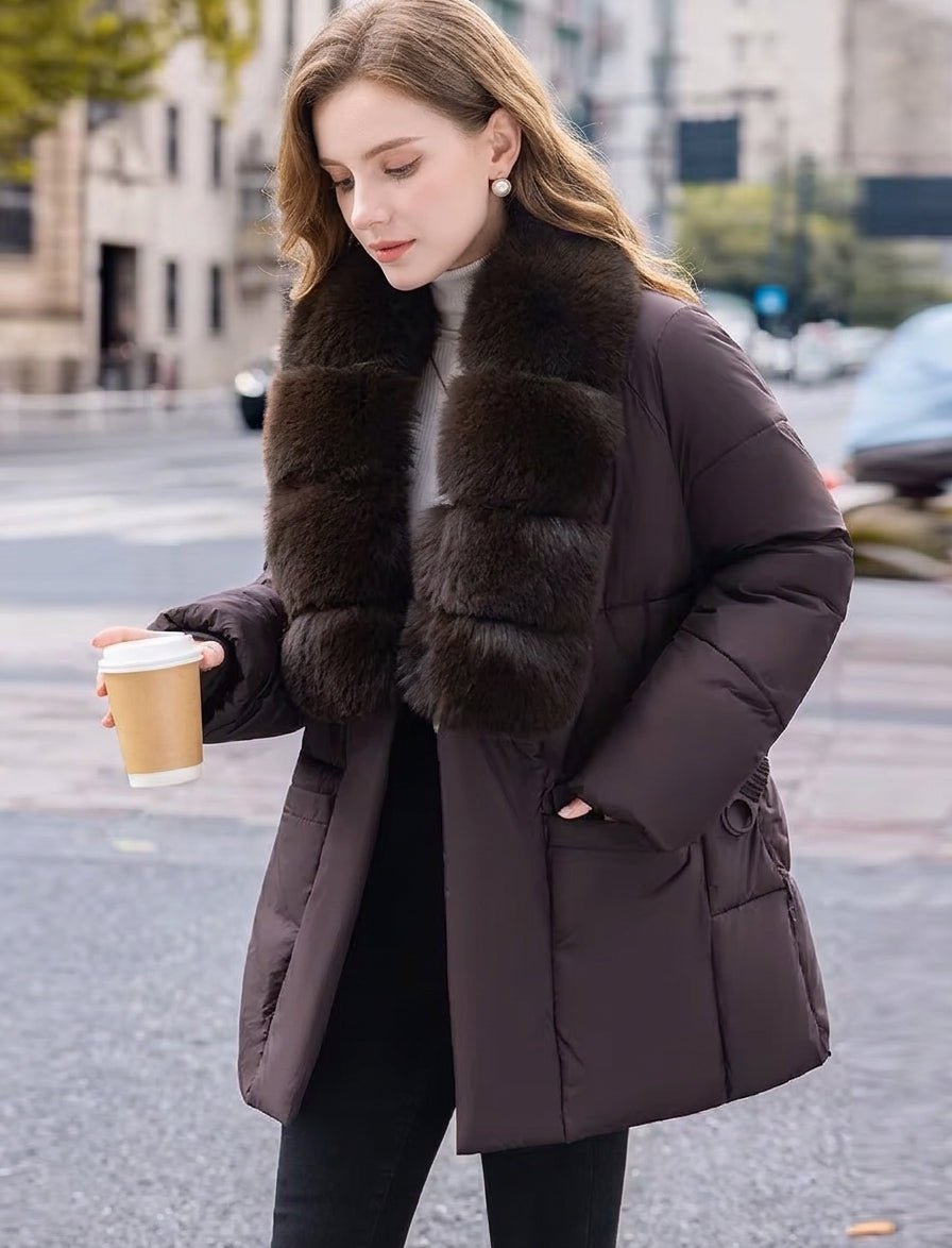Anna Belted Faux Fur Collar Quilted Parka