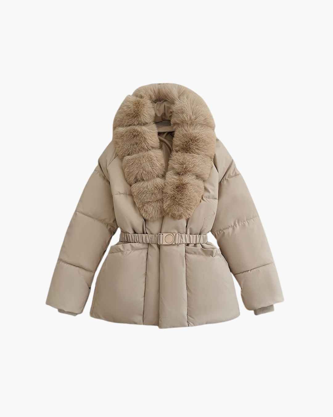 Anna Belted Faux Fur Collar Quilted Parka