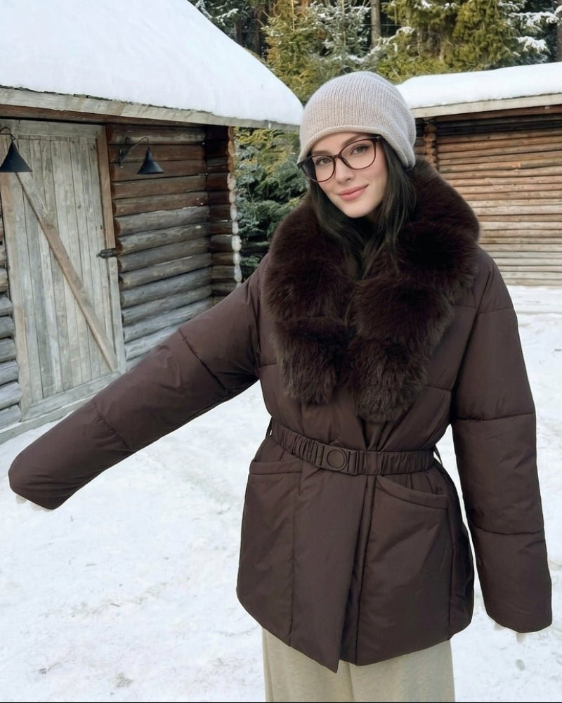 Anna Belted Faux Fur Collar Quilted Parka