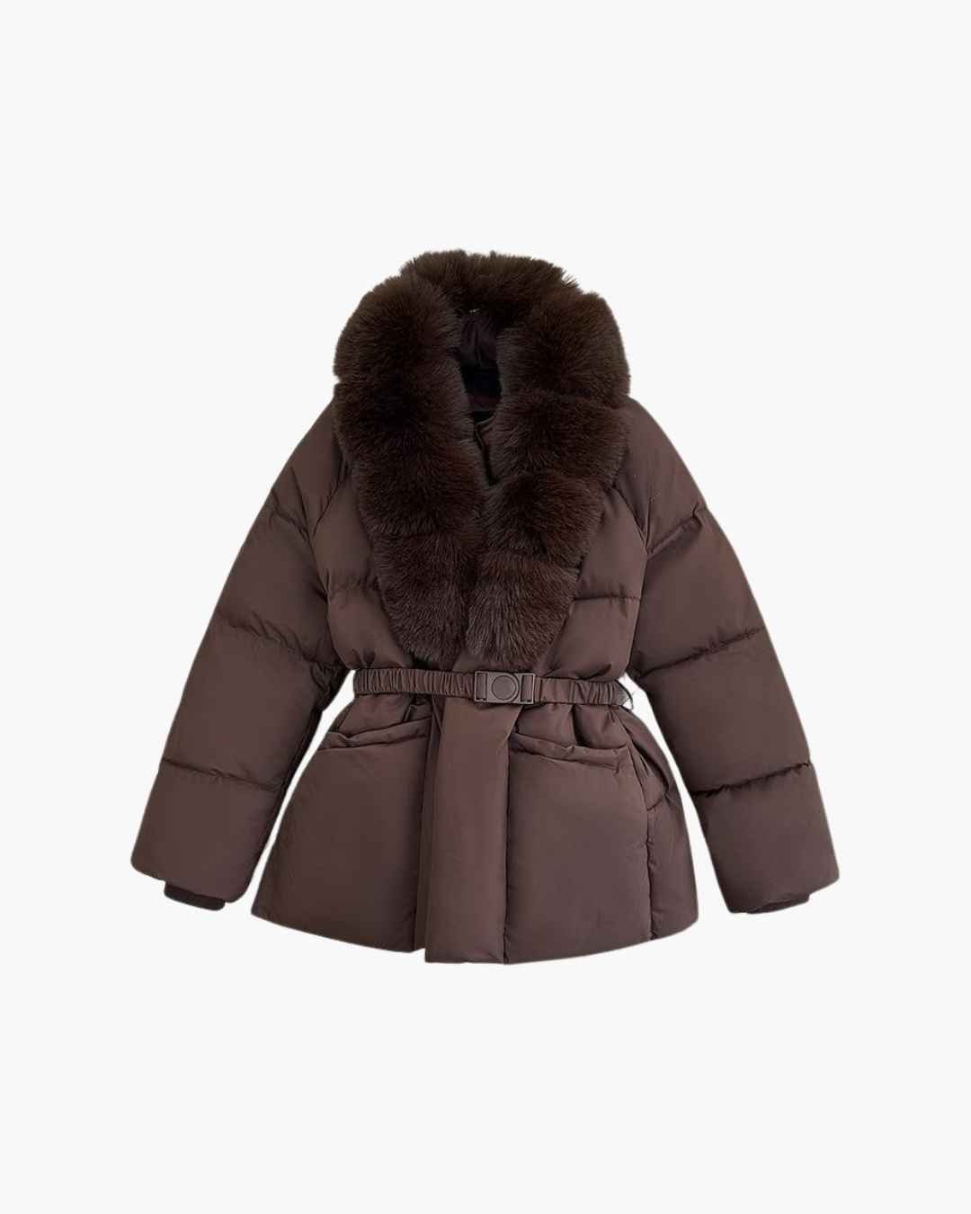 Anna Belted Faux Fur Collar Quilted Parka