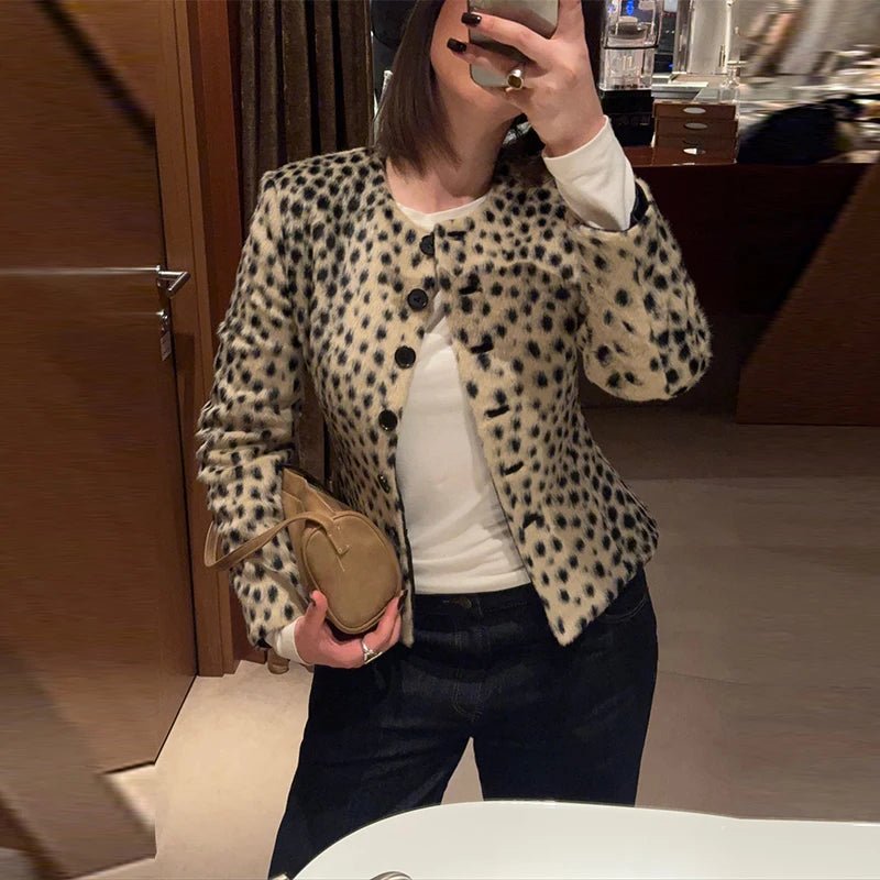 Violet Leopard Faux Fur Cropped Jacket