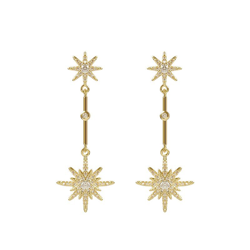 Sparkling Star Gold Dangle Earrings