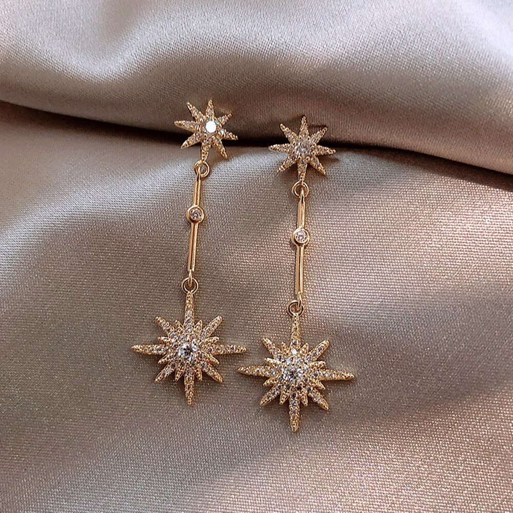 Sparkling Star Gold Dangle Earrings