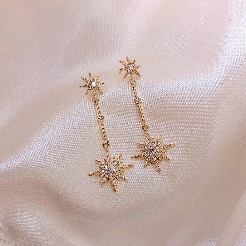 Sparkling Star Gold Dangle Earrings