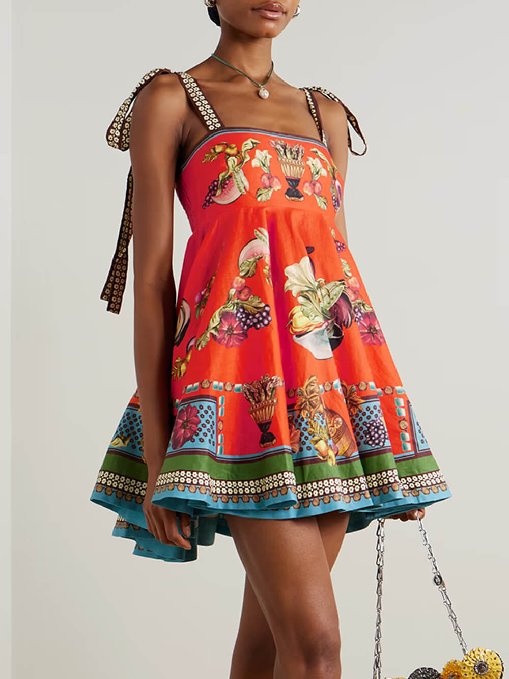 Minikleid aus Leinen mit Retro-Print