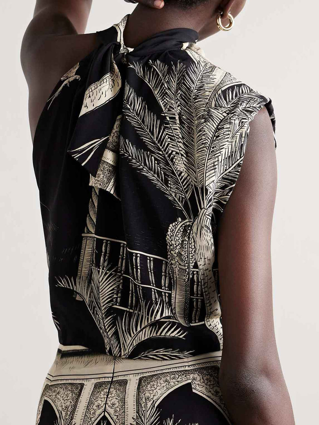 Débardeur asymétrique à imprimé feuilles de palmier tropicales