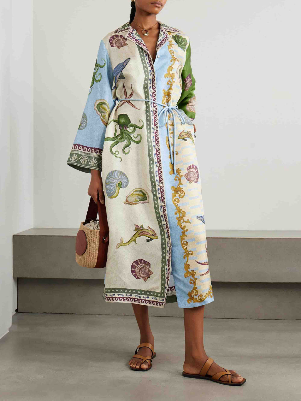 Robe chemise mi-longue à simple boutonnage et imprimé floral Deep Sea