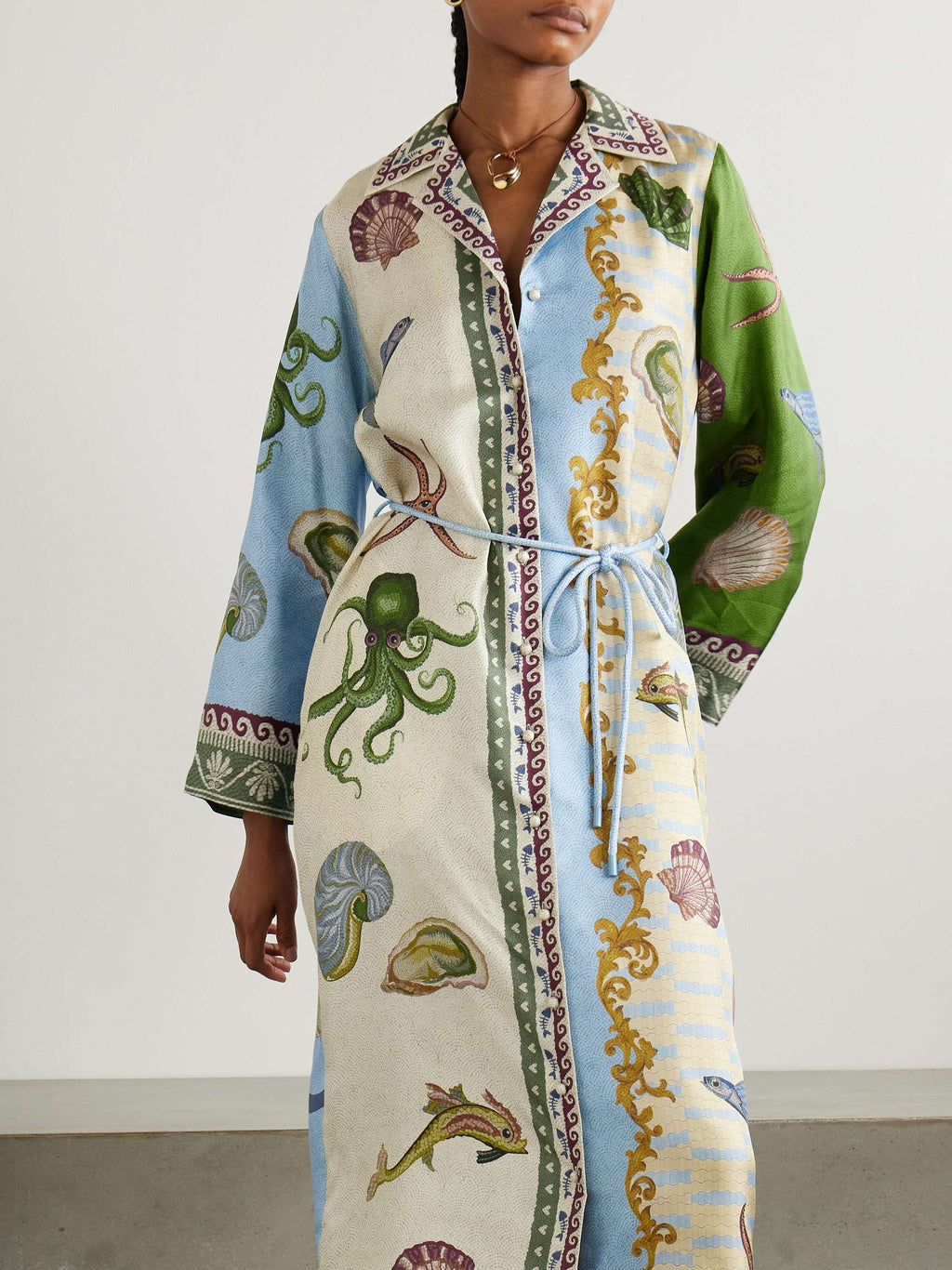 Robe chemise mi-longue à simple boutonnage et imprimé floral Deep Sea