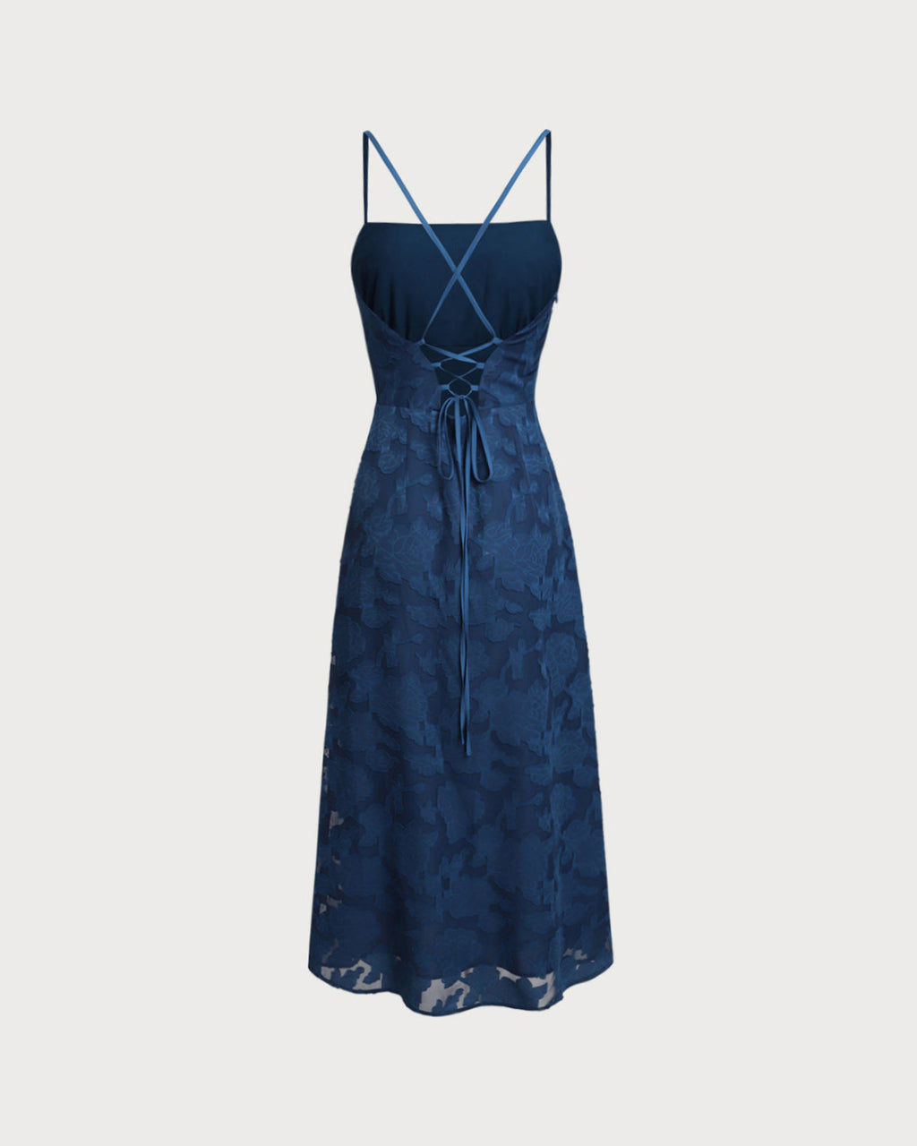Jerely-Navy Jacquard Slip Backless Maxi Dress