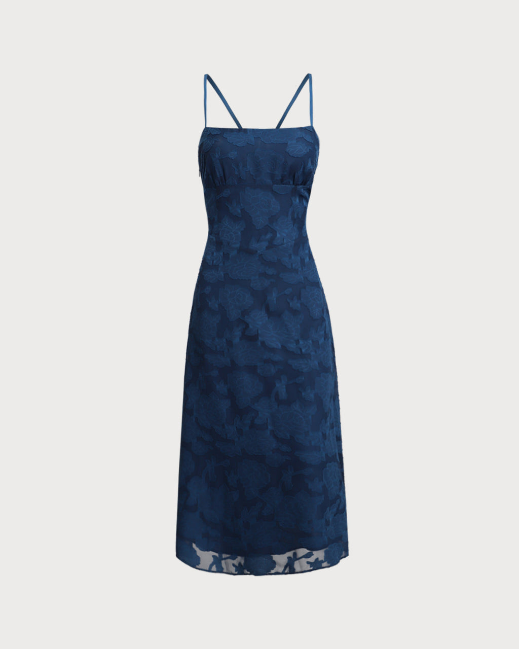 Jerely-Navy Jacquard Slip Backless Maxi Dress
